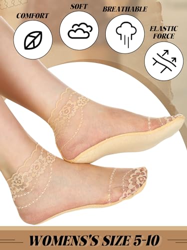 Image of 10 Pairs Womens Lace Ankle Socks Non Slip Low Cut and No Show Lace Socks Sets for Loafers Flats