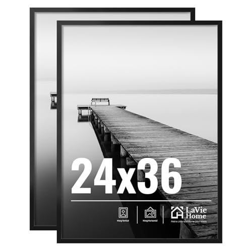 LaVie Home 24x36 Picture Frame for Wall Display 24x36 Black Picture Frame with HD Plexiglas 24 x 36 Poster Frame 2 Pack Display Frame for Vertical or Horizontal Classic Collection