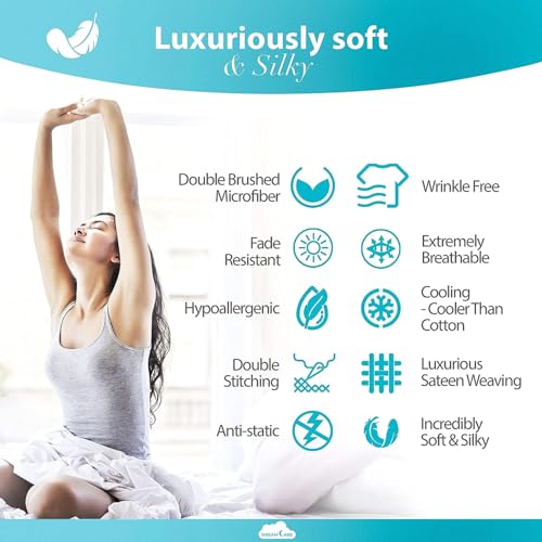 Image of DREAMCARE Twin XL Sheet Sets - 4 pcs Breathable Cooling Sheets - up to 21 inch Deep Pocket Twin XL Sheets Set with Side Pockets - Extra Soft 100% Brushed Hypoallergenic Hotel Luxury Bedding - D. Gray