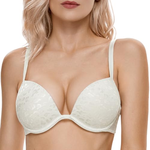 Image of Wingslove Women's Push Up Bra Deep V Plunge Underwire T-Shirt Bra Multiway 2 Cups Up