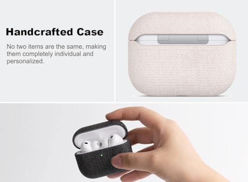 Image of Haobobro Handmade Case - for AirPods Pro 3 Case Cover - Selected Skin-Friendly Vegan Leather, Woolen Fabric Cloth Style, Drop Protective Hard Cover for AirPods Pro 3rd Generation Earbuds - White