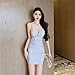 Women Nightclub Sexy Low Cut Buttocks Wrapped Mini Nightclub Low Cut Slim and Tight Fitting Dress Light gray9 M
