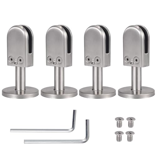 Proster Soporte de Abrazadera Vidrio 4PCS 11-12mm Clip de Acero Inoxidable 304 Ajustable Abrazaderas para Cristal con Base para Barandilla Pasamanos Valla Piscina, Varilla de 40 mm, Pullido