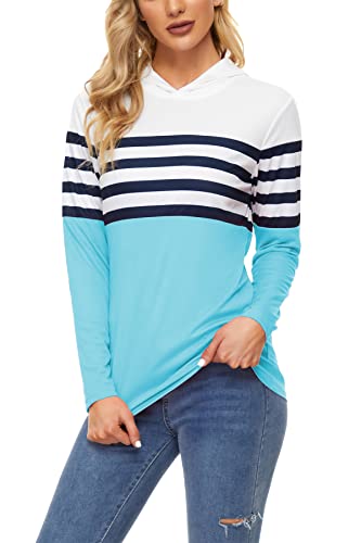 Kingfen Womens Upf 50+ Sun Protection Hoodie Shirt Long Sleeve Spf Quick Dry Swim Outdoor Uv Shirt Lightweight Sun Protection Hiking Tee Tops For Rash Guard Fishing Running Light Blue Large #TOP4