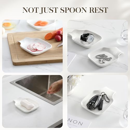 Image of MALACASA Spoon Rest, Large Spoon Rests for Stove Top, Porcelain Spoon Holder for Kitchen Counter, Utensils Rests, Cooking Spoon Holders for Spatula Ladle Tongs, Ivory White, Series REGULAR