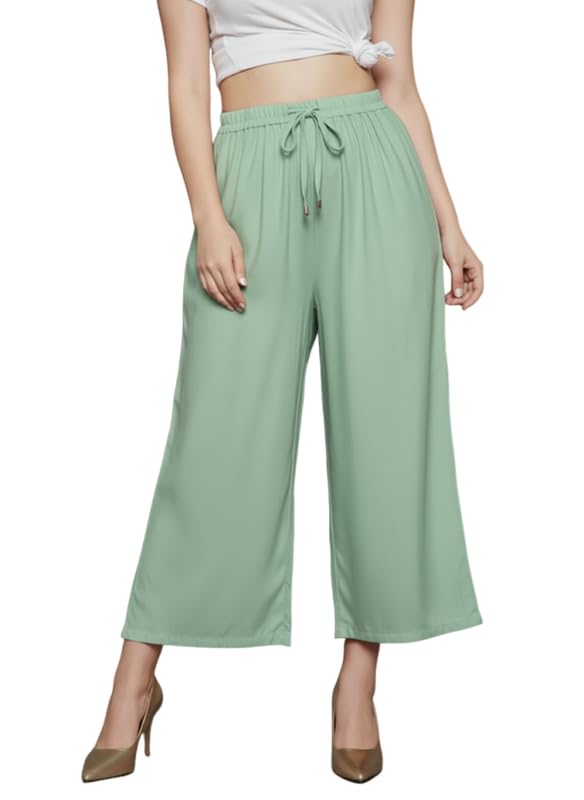 Image of Super Soft Viscose Rayon Flared Palazzo Pants for Women Stylish Wide Leg Straight Relaxed Fit Casual Ethnic Office Wear