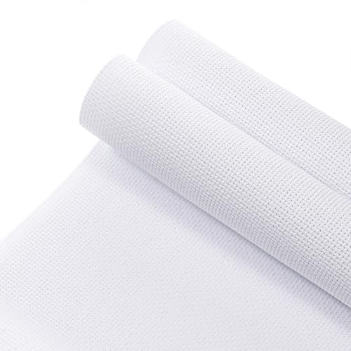 Image of 2 Pieces Cross Stitch Fabric, Aida Cloth 14 Count 19.6 x 21.6 Inch, 14 Count Aida Cloth White, Cross Stitch Fabric Classic Reserve, for Craft Embroidery, Handmade Needlework, DIY Handicrafts