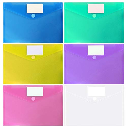 11 Pack Plastic Poly Filing Envelopes, Clear Document Folders US Letter A4 Size File Envelopes with Label Pocket & Paste Button for School Home Work Office Organization, 6 Assorted image 1