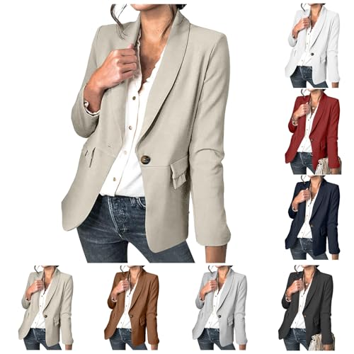Blazer Jackets for Women Open Front Long Sleeve Work Office Suit Jackets Business Casual Outfits Fashion Clothing Beige