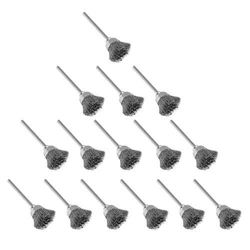 Image of Hordion 15pcs Cup Shape Wire Brush 5 /8 inch Diameter, 1 /8 Inch Shank Rust Removal Polishing Brush for Rotary Tools Accessories