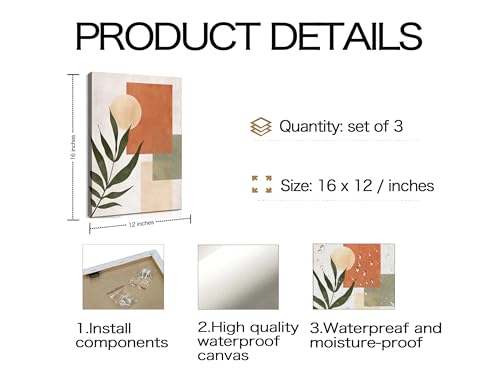 Image of Frimeeme 3 Piece Boho Sun Canvas Wall Art, 12x16 Inches