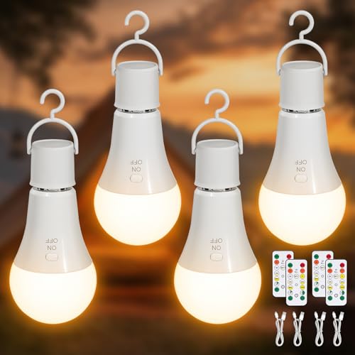 Kimjo Ampoule Rechargeable avec Telecommande - Batterie Ampoule sans Electricite 3 Couleur Dimmable USB 7W E27 Contrôle des Boutons Lot de 4