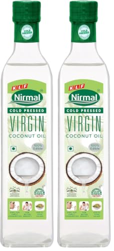 Image of KLF Nirmal Cold Pressed Virgin Coconut Oil | 250 ml | Packaged in Glass Bottle | Great for Cooking, Skin Care & Hair Care | Natural & Edible (Pack of 2)