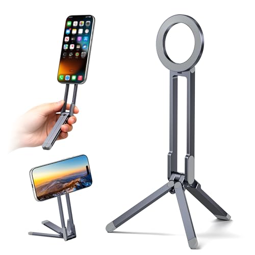 Itramax Trípode Magnético para Teléfono,Mini Trípode Plegable y Ajustable de Mesa Compacto y Portátil para MagSafe iPhone 17 16 15 14 13 12,Samsung Galaxy S25,Google Pixel,Vlog,Foto,Vídeo,Viaje,Gris