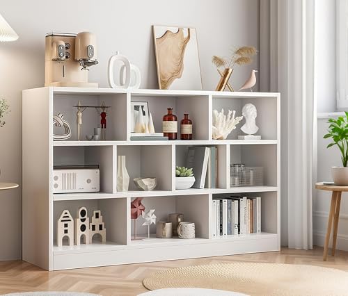 La Mejor Selección de Librero Walmart Top 10. 48 Librero de 10 Compartimentos, 3 Repisas Librero Organizador, Librería Vertical de Pie, Librería Cubby Sencilla Blanco Para Exposición, Almacenaje, para Sala,Oficina,Dormitorio,...