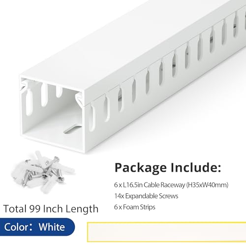 Image of 1.4 inchH x 1.6 inchW Cable Raceway, 99in Under Desk Wire Management Channel, White
