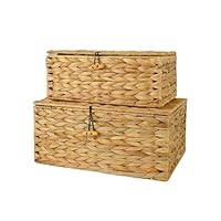 Wicker Storage Basket Woven Rattan Storage Box With Lids Seagrass Laundry Baskets Makeup Organizer For Bathroom, Living Room, Kitchen (L+XXL Water gourd rattan)