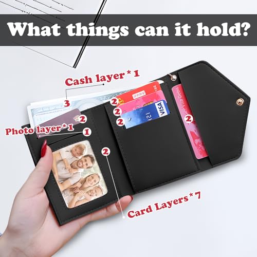 Women’s Wallet, PU Tri-fold Wallet for Women with Heart Pendant and Tassel, 6 Card Slots, 1 ID Window, 1 Cash Compartment, Slim Card Wallet for Girls and Women(Black)4