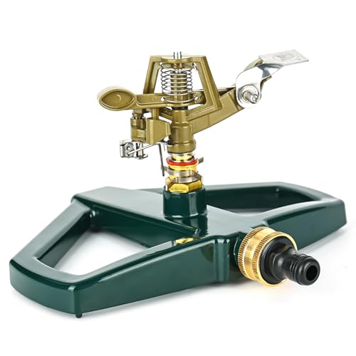 YYTECH Rasensprenger mit Metallsockel, Schwerlast Impulsregner mit Metall Standfuß, Pulsationssprenger, Zink Rasensprenger zur Großer Abdeckung Bewässerung, 360° drehbar für Hof und Grasbewässerung