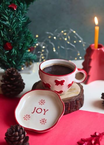 Image of WEAVING HOMES Handcrafted Ceramic Mug & Dessert Plate to Gift to Best Friend and Love Microwave Safe Bow Mug & Joy Handmade Dessert Plate (Set of 2, Multicolor)