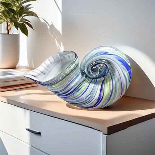 QFkris Blown Glass Nautilus Conch Figurines, Art Glass Seashell Sculpture for Home Decor, Desk Paperweight for Women