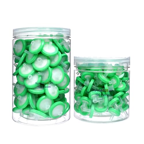 Image of Syringe Filters Hydrophobic Nylon Membrane 100PCS, 0.22um Pore Size,25mm Disc Diameter,HPLC and GC Needle Filter, Non-Sterile, High Throughput Lab Filtration, Barreled Packed