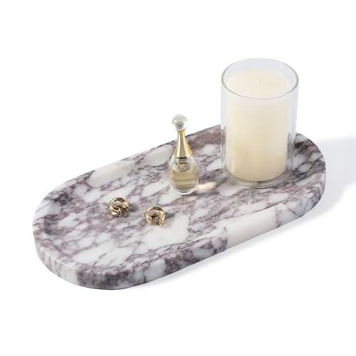 Image of Koville Real Luxurious Natural Marble Vanity Tray, 10 inchx5 inch Calacatta Viola Marble Catchall Tray for Bathroom, Stone Perfume Trays Jewelry Dish for Dresser, Genuine Stone Storage Tray for Home Decor