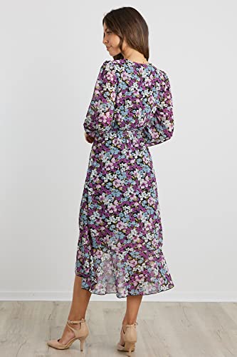 Image of PRETTYGARDEN Women's Floral Boho Dress Fall Long Sleeve Wrap V Neck Ruffle Flowy Maxi Spring Wedding Guest Vacation Dresses