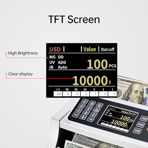 BillMaster BM6520 Money Counter Machine – Value Counting Cash Counter for USD EUR CAD MXN – Fake Bill Detector with Batch & Add – Large TFT Color Screen Bill Counter - US Service Team