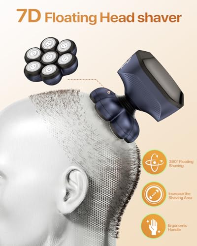 Image of 7D Electric Head Shavers for Bald Mem, Waterproof Wet /Dry Electric Razor for Head /Face, LED Display, Fast Charging & Magnetic Blade, 5-in-1 Grooming Kit for Home & Travel-Dark Blue