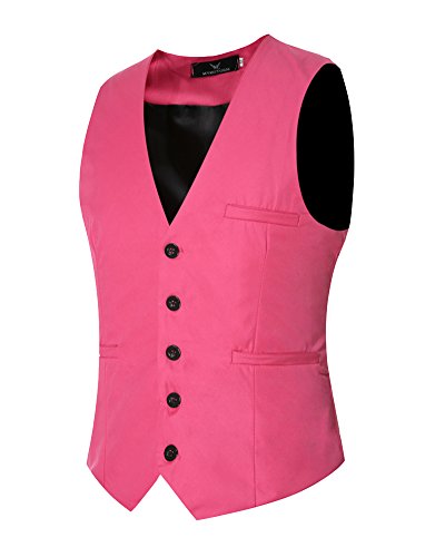 Herren Anzugweste Slim Fit Freizeit Business Casual Weste Einfarbig Ärmellos Anzug Jacke Pink 3XL Cover