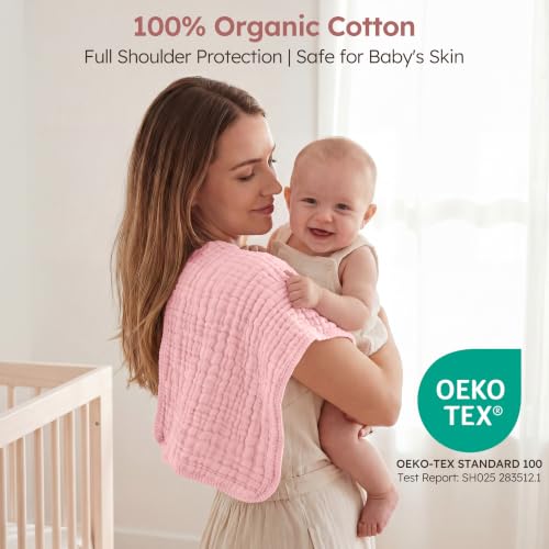 Image of Yoofoss Muslin Burp Cloths for Baby 5 Pack 100% Organic Cotton Baby Washcloths for Boys Girls Large 20''X10'' Super Soft and Absorbent Apricot,Pastel Macaron