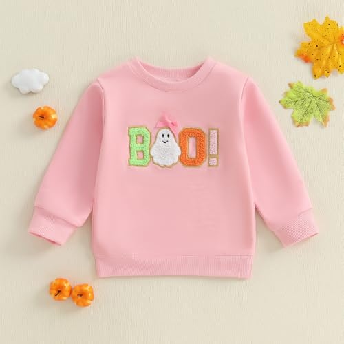 Toddler Baby Girl Halloween Outfit Boo Pumpkin Sweatshirt Crewneck Pullover Tops Long Sleeve Sweater Fall Clothes3