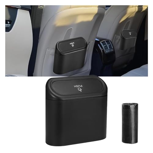 Mini Car Trash Can with Lid, Small Automotive Dustbin Garbage Container, Waterproof and Leak Resistant Car Storage Box with a roll of Plastic Trash Bags, Car Accessories Trash Bin for Vehicle, Home