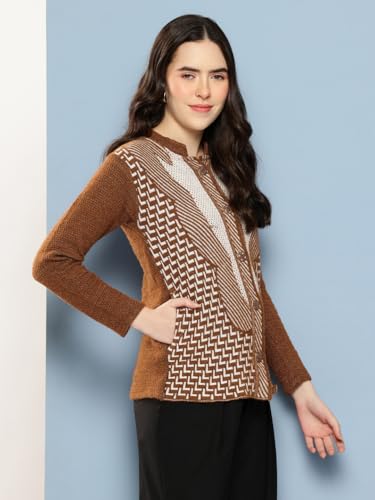 Image of Aarika Womens Winter Wear Green Colour Zig Zag Woolen Cardigan