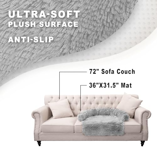 Image of Calming Dogs /Cats Bed Mats, Dog Pad Washable Removable Couch Cover, Plush Long Fur Mat for Pets, Waterproof Lining, Perfect for Small, Medium and Large Dogs and Cats (Light Gray, 36 inchx31 inch)