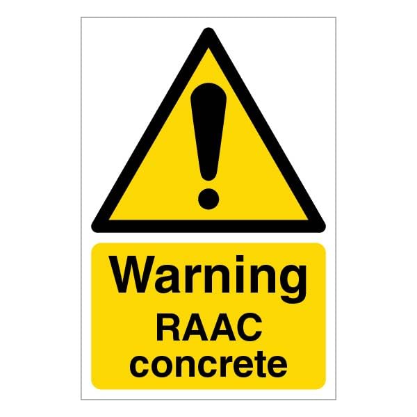 V Safety Warning RAAC Concrete - Portrait 450 x 600 mm - 3mm Aluminium Composite Safety Sign, Yellow, White, Black