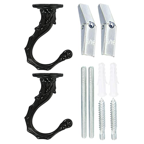Image of PATIKIL 2.6 inch x 1.2 inch Ceiling Hook, 2 Pack Orchid Swag Hooks with Mounting Hardware for Indoor and Outdoor Plant Hanging, Black