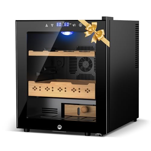 50L Electric Humidor, 300 Counts Large Capacity,Thermostatic Electric Cooler Cabinet with Digital LED Screen, Safety Lock,Smart Humidity & Temp Contro