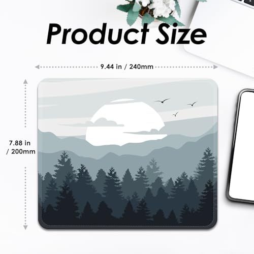 Image of FROGIGO Mouse Pad with Stitched Edges - Nature Landscape Mousepad for Women, 9.25 x 7.75 inch Washable Square Desk Pad, Non-Slip Rubber Base, Office Home Laptop Accessories - Misty Mountain