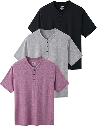 3 Pack: Casual Short Sleeve Henley Shirts for Men, Relaxed Fit Su...