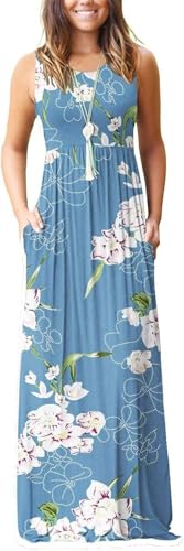 Image of EUOVMY Women's Sleeveless Dress Casual Plain Loose Summer Long Maxi Dresses with Pockets