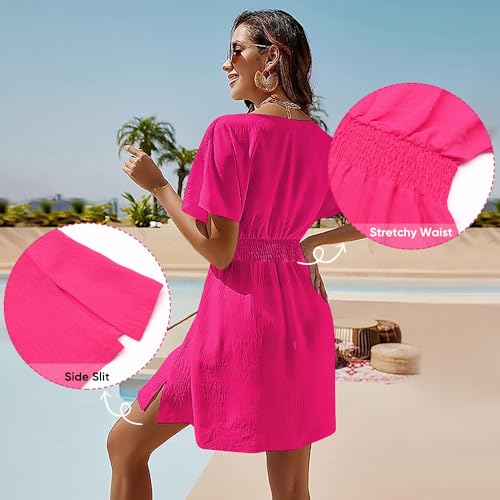 Robe d'été décontractée à manches courtes col V et volants fluides - 2