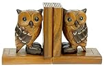 Namesakes® Wooden Owl Bookends Carving – Handmade from wood - Unique & Quirky Owls Hand Carved - Includes anti slip pads - Beautiful gift of Adults & Animal enthusiasts!