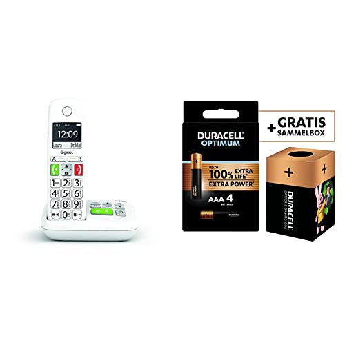 Gigaset E290A - Téléphone Fixe sans Fil Blanc avec Répondeur intégré et Grand écran rétroéclairé, Larges Touches + Duracell - Nouveau Piles alcalines...