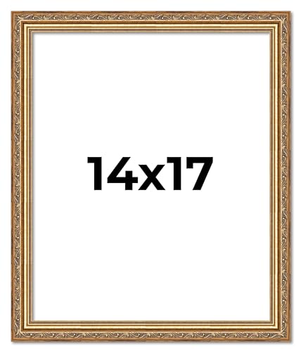 Poster Palooza 14x17 Traditional Antique Gold Complete Wood Picture Frame with UV Acrylic Plexiglass, Foam Board Backing & Hardware Included