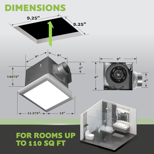 Image of Homewerks 7145-80V-HS Dual Speed Bathroom Exhaust Fan with Integrated Dimmable LED and Automating Humidity Sensor, 1.0-1.5 Sones 80-110 CFM, Smart Moisture White