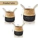 Patelai 3 Set Seagrass Belly Storage Basket Woven Plant Pot Holder with Handles for Plants Picnic Grocery Laundry(Black)