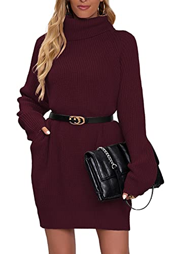 Welaneol Sweater Dress with Side Pockets Turtleneck Long Sleeve Oversize Knit Sweater Dress Soft Winter Pullover Sweater Wine Large Welaneol Sweater Dress with Side Pockets Turtleneck Long Sleeve Oversize Knit Sweater Dress Soft Winter Pullover Sweater Wine Large