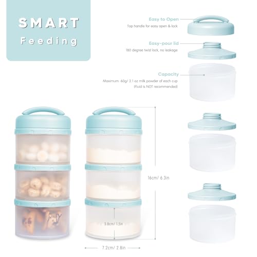 Image of Termichy Stackable Formula Dispenser Portable Milk Powder Container, 2 Pack, Light Blue